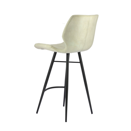 Tabouret avec assise matelassée en velours blanc et base en métal noir - Impia