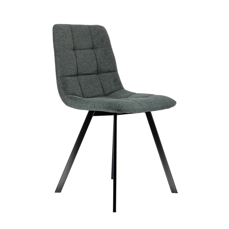 Chaise tendance matelassée gris foncé avec pieds en métal noir  - Carvi