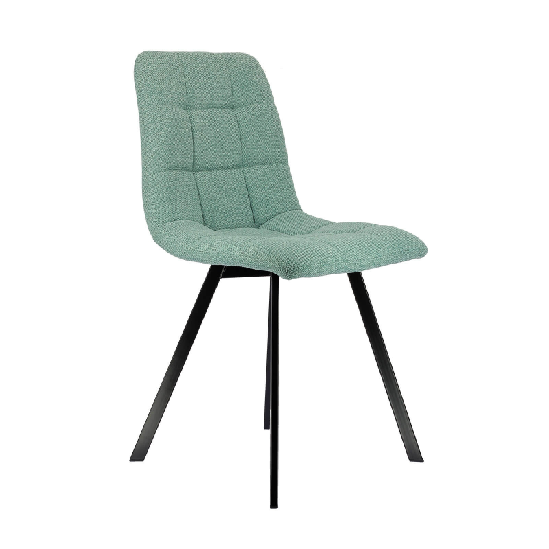 Chaise tendance matelassée vert d'eau avec pieds en métal noir  - Carvi
