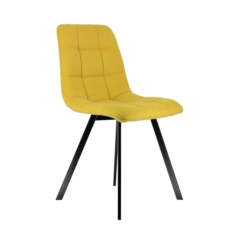 Chaise tendance matelassée jaune avec pieds en métal noir  - Carvi