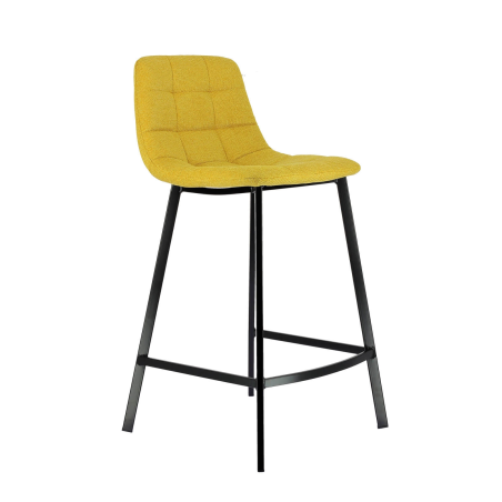 Tabouret avec assise en tissu jaune matelassé et hauteur snack - Carvi