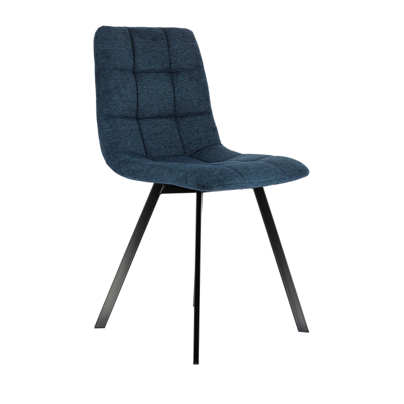 Chaise tendance matelassée bleue avec pieds en métal noir  - Carvi
