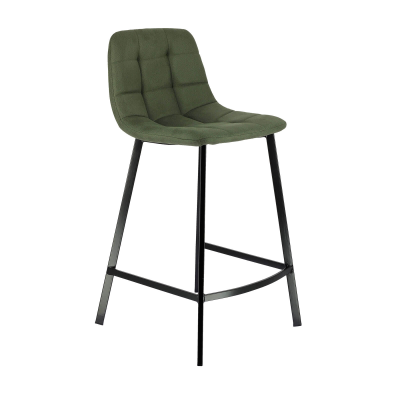 Tabouret matelassé hauteur snack en tissu vert - Carvi