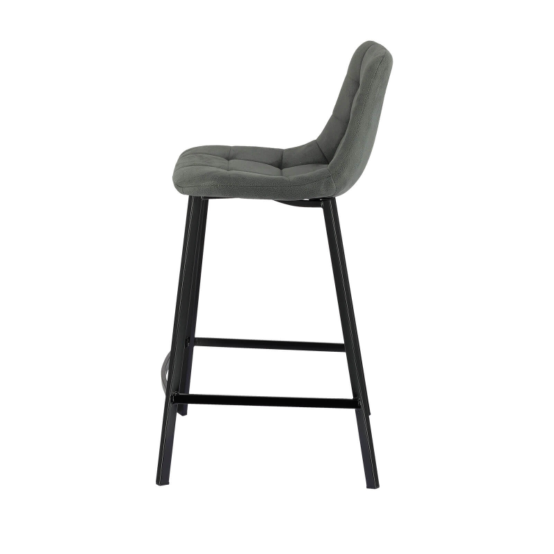 Tabouret snack moderne rembourré et matelassé en tissu gris - Carvi