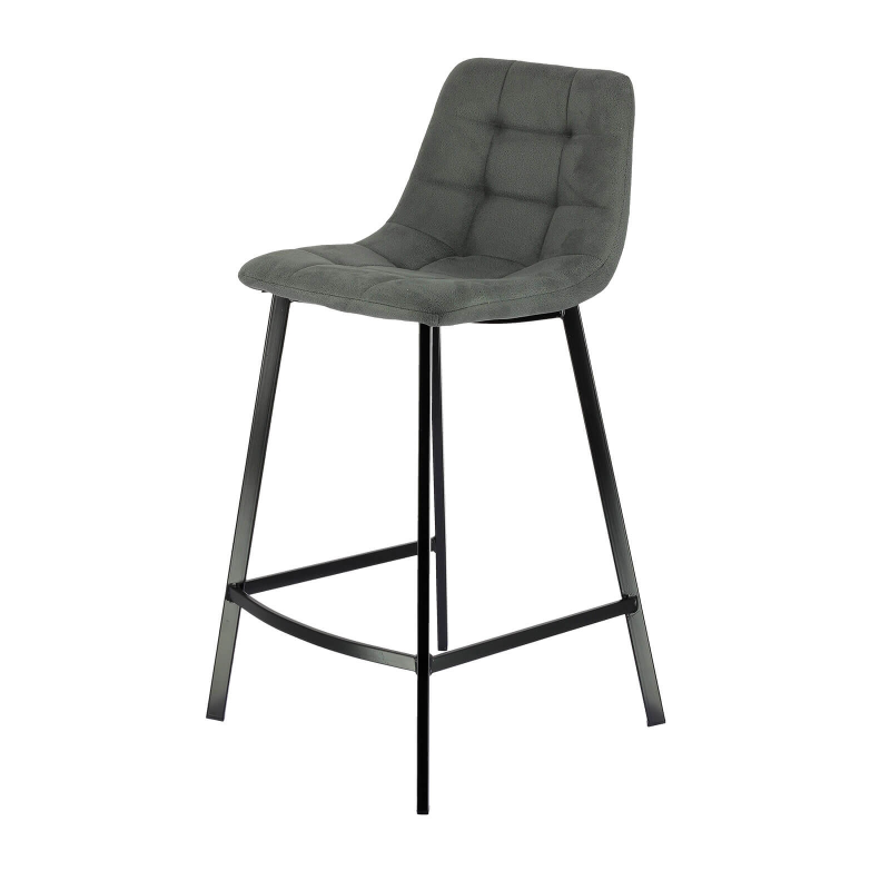 Tabouret snack tendance rembourré et matelassé en tissu gris - Carvi