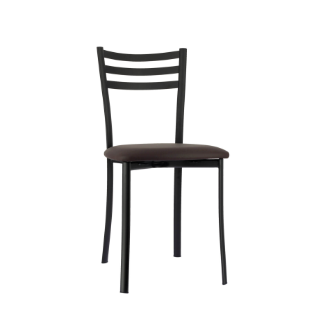 Chaise de cuisine en métal noir assise marron - Ace 1320