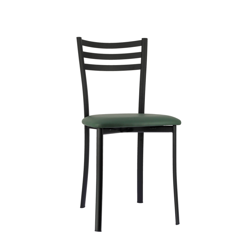 Chaise de cuisine en métal noir assise vert bouteille - Ace 1320