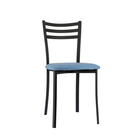 Chaise de cuisine en métal noir assise bleu ciel - Ace 1320
