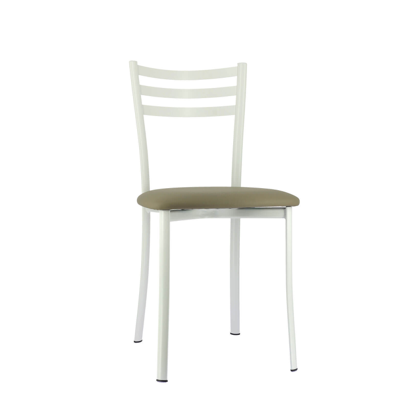Chaise de cuisine blanche en métal et simili taupe - Ace 1320
