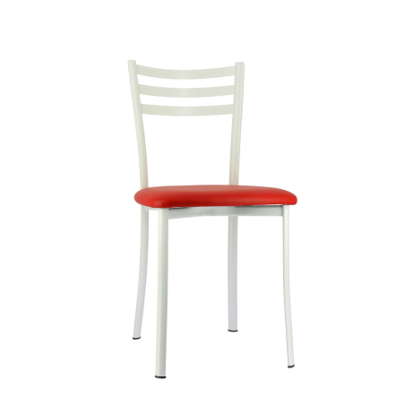 Chaise de cuisine blanche en métal et assise rouge - Ace 1320