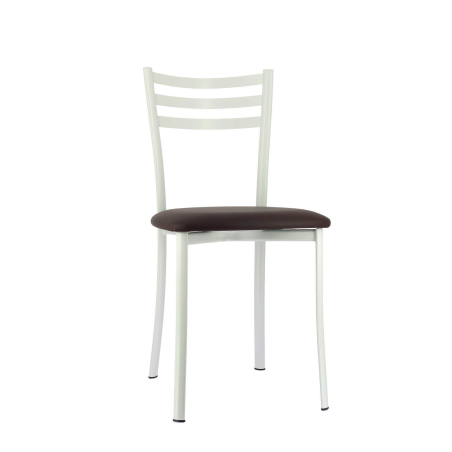 Chaise de cuisine blanche en métal et assise marron- Ace 1320