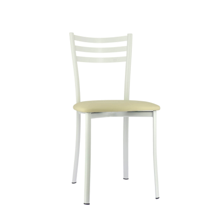 Chaise de cuisine blanche en métal et assise noisette - Ace 1320