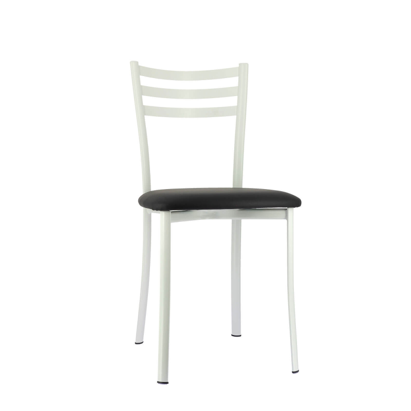 Chaise de cuisine blanche en métal et assise noire - Ace 1320