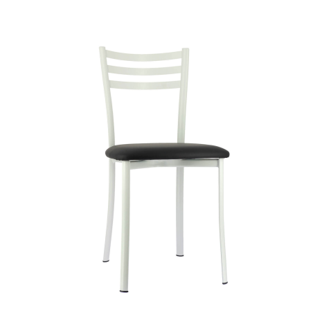 Chaise de cuisine blanche en métal et assise noire - Ace 1320