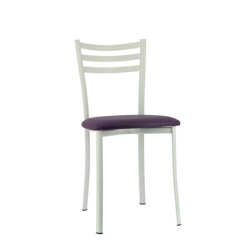 Chaise de cuisine blanche en métal et assise violette - Ace 1320