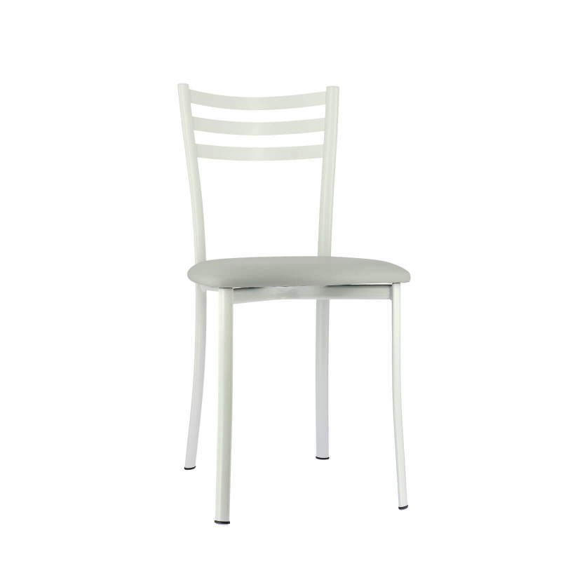 Chaise de cuisine blanche en métal et assise gris clair - Ace 1320