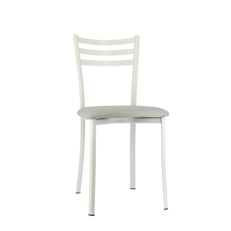 Chaise de cuisine blanche en métal et assise gris clair - Ace 1320