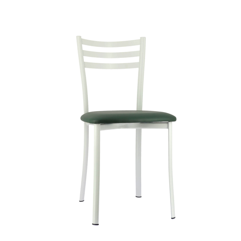 Chaise de cuisine blanche en métal et assise verte - Ace 1320