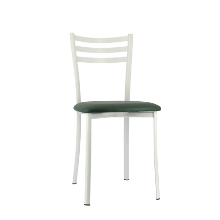 Chaise de cuisine blanche en métal et assise verte - Ace 1320