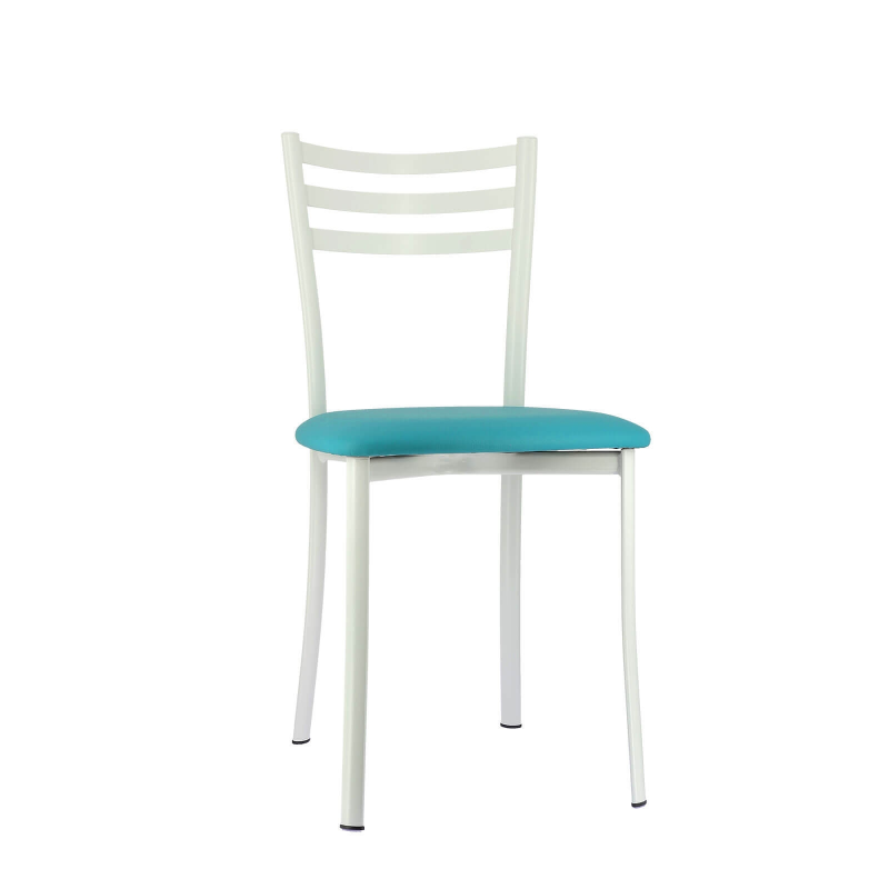 Chaise de cuisine blanche en métal et assise turquoise - Ace 1320