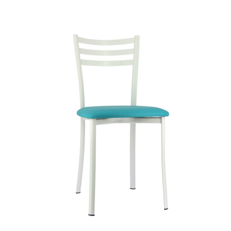 Chaise de cuisine blanche en métal et assise turquoise - Ace 1320