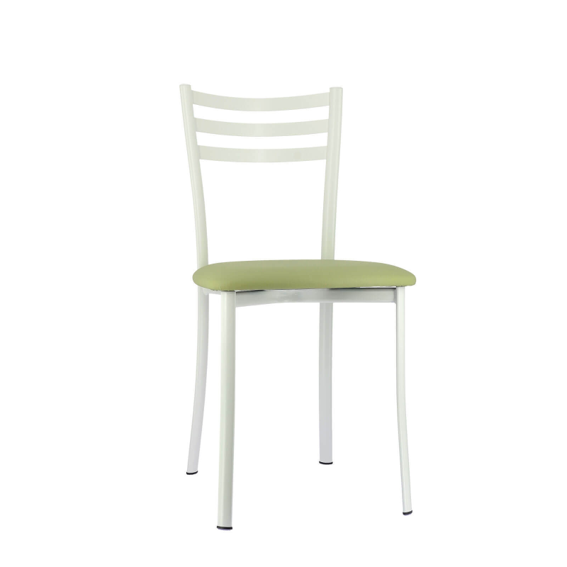 Chaise de cuisine blanche en métal et assise vert clair - Ace 1320