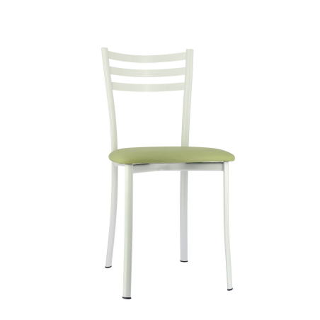 Chaise de cuisine blanche en métal et assise vert clair - Ace 1320