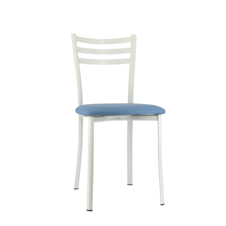 Chaise de cuisine blanche en métal et assise bleu ciel - Ace 1320