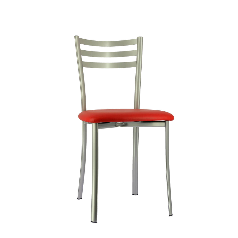 Chaise de cuisine en métal satiné et assise rouge - Ace 1320