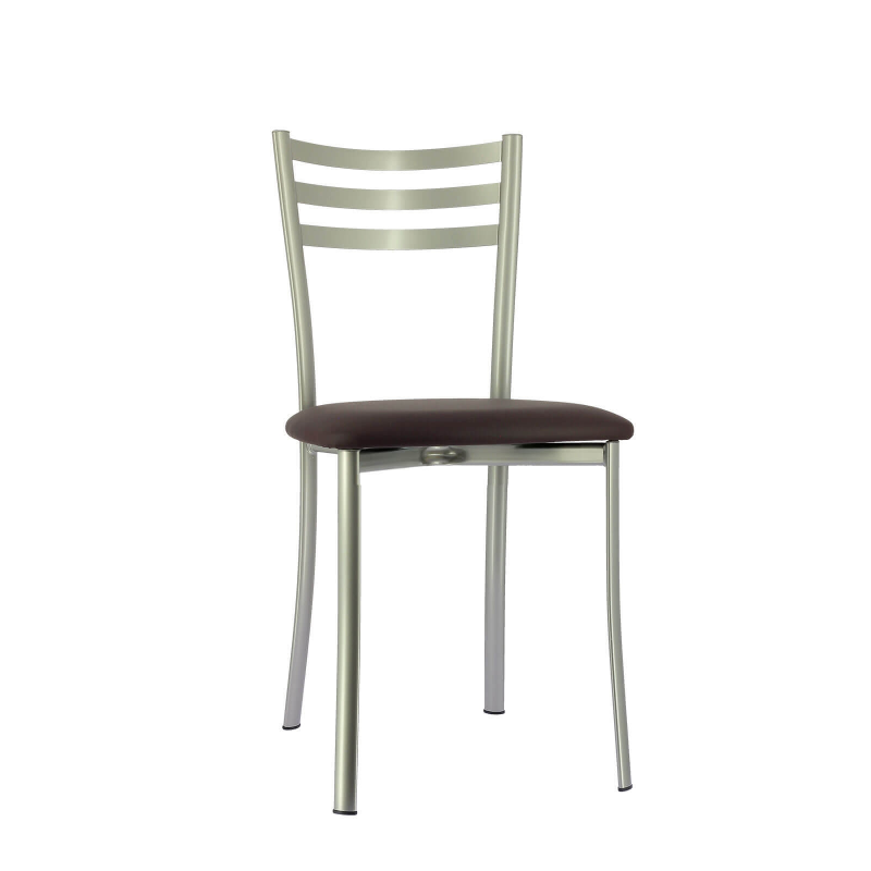 Chaise de cuisine en métal satiné et assise marron - Ace 1320