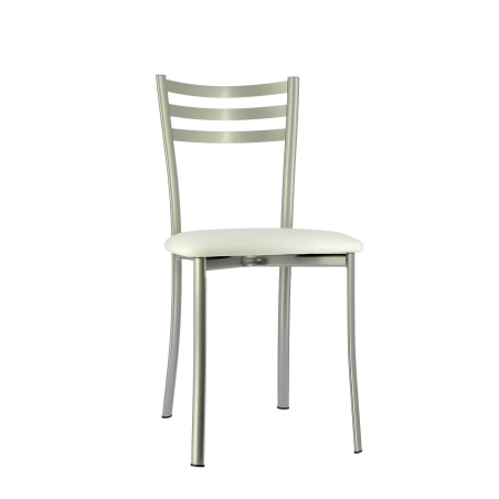 Chaise de cuisine en métal satiné et assise blanche - Ace 1320