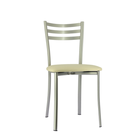 Chaise de cuisine en métal satiné et assise noisette - Ace 1320