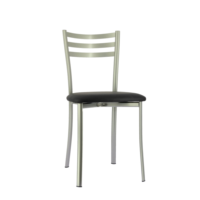 Chaise de cuisine en métal satiné et assise en simili noir - Ace 1320