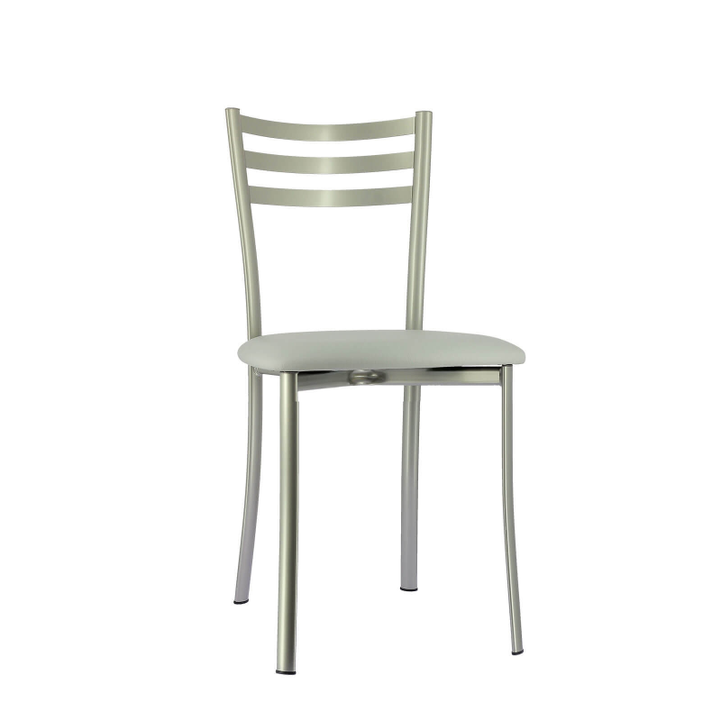 Chaise de cuisine en métal satiné et assise gris clair - Ace 1320