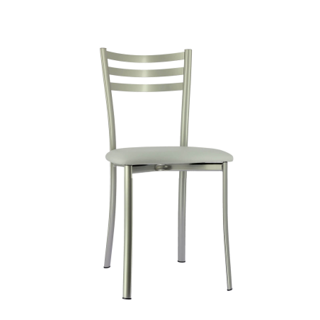 Chaise de cuisine en métal satiné et assise gris clair - Ace 1320