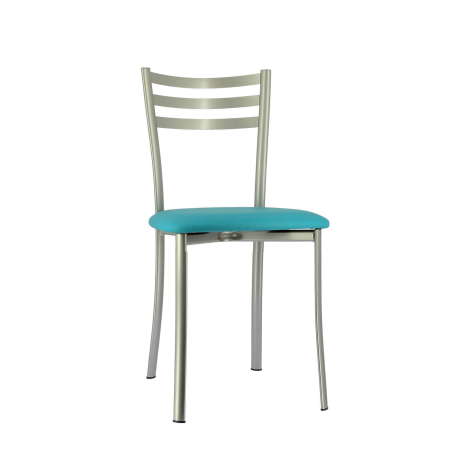 Chaise de cuisine en métal satiné et assise turquoise - Ace 1320