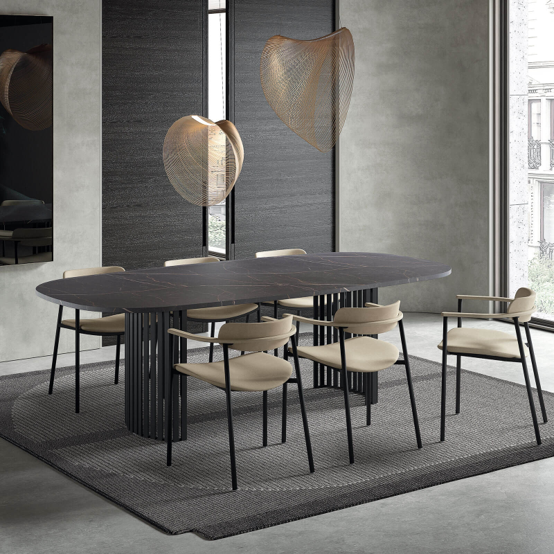 Grande table design rectangulaire aux bords arrondis avec pieds ajourés - Canvas