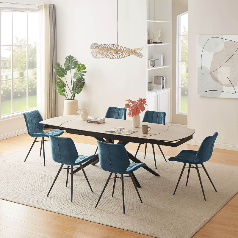 Table tendance  extensible en céramique pieds métal - Angèle