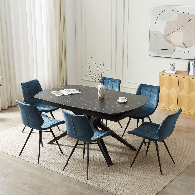 Table moderne avec allonges en céramique pieds métal - Angèle