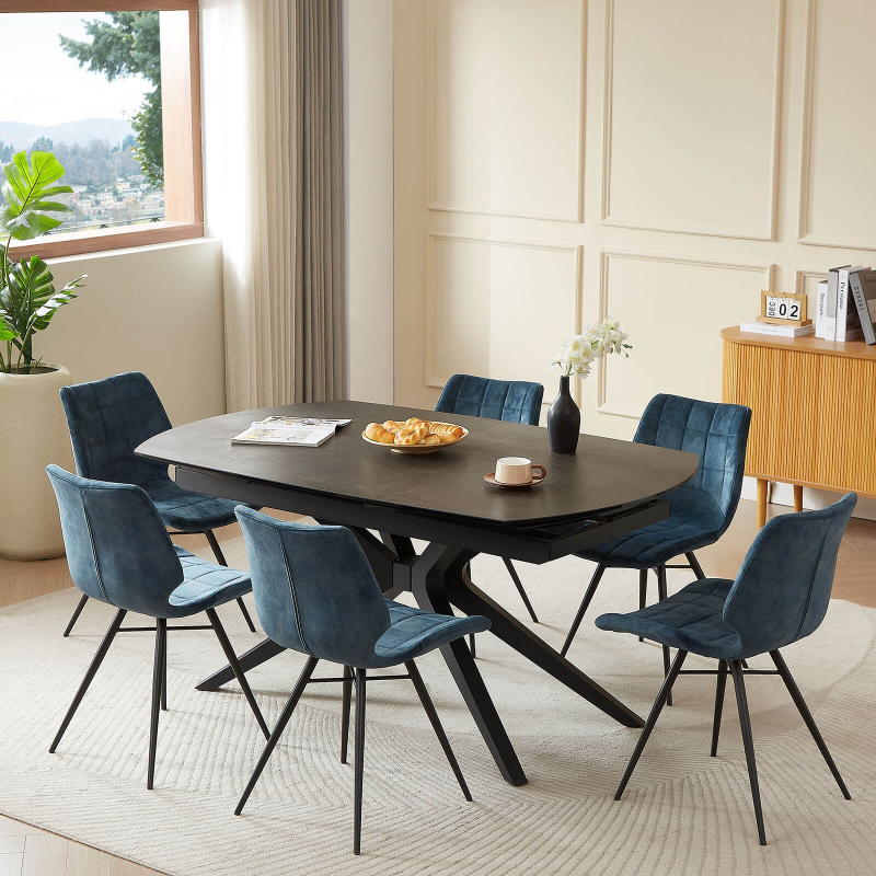 Table tendance avec allonges en céramique pieds métal - Angèle