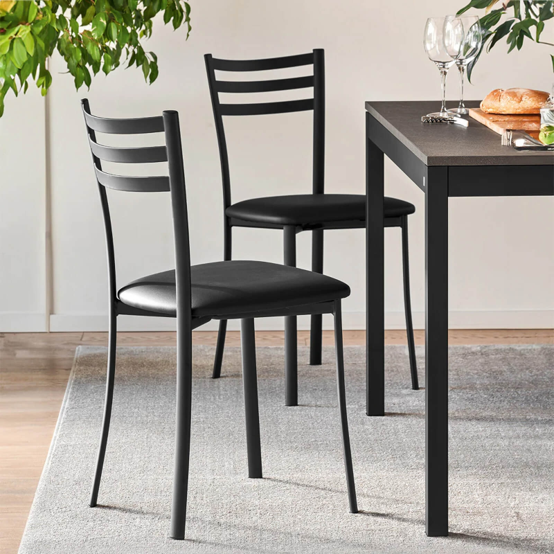 Chaise de cuisine noire en métal et simili - Ace 1320