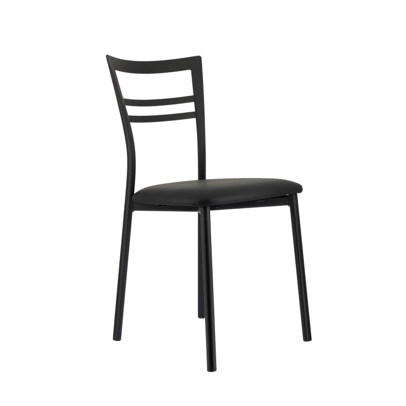 Chaise de repas rembourrée noire en simili et métal - Go 1419