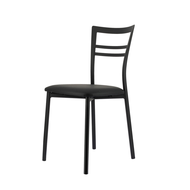 Chaise de cuisine rembourrée noire avec assise en simili noir  - Go 1419