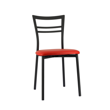 Chaise de cuisine rembourrée noire avec assise rouge - Go 1419