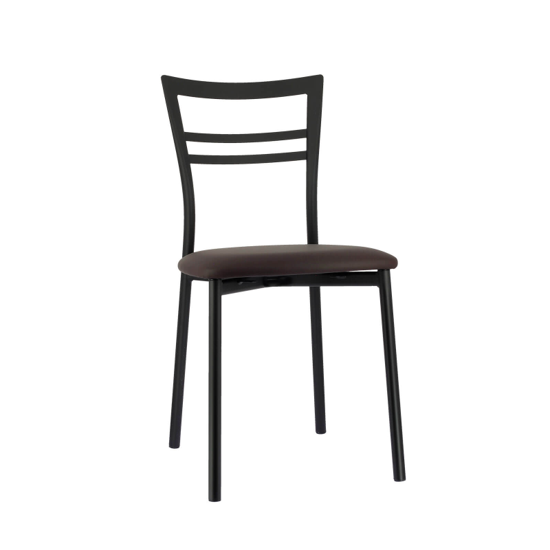 Chaise de cuisine rembourrée noire avec assise marron - Go 1419