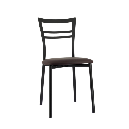 Chaise de cuisine rembourrée noire avec assise marron - Go 1419