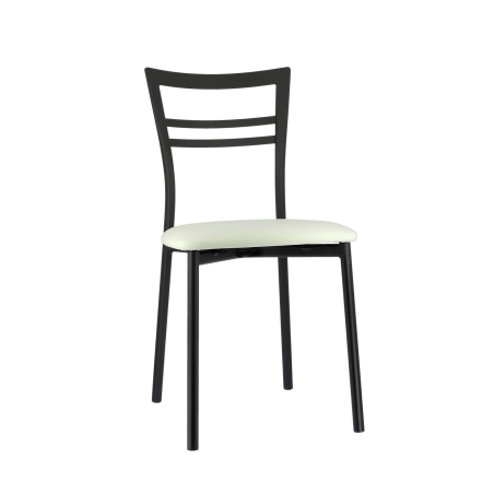 Chaise de cuisine rembourrée noire avec assise blanche - Go 1419