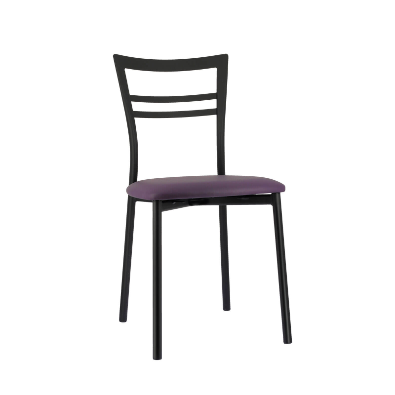 Chaise de cuisine rembourrée noire avec assise violette - Go 1419