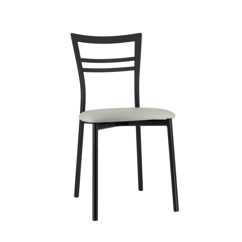 Chaise de cuisine rembourrée noire avec assise gris clair - Go 1419