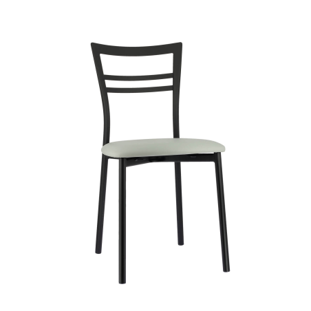 Chaise de cuisine rembourrée noire avec assise gris clair - Go 1419